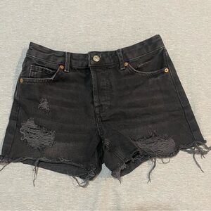 Topshop Moto Ashley Black Distressed Denim Shorts Size 8